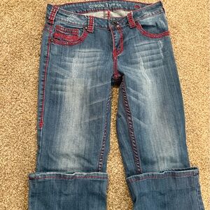 Cowgirl Tuff Blue Denim Boot Cut Jeans with Red Contrast Stitching